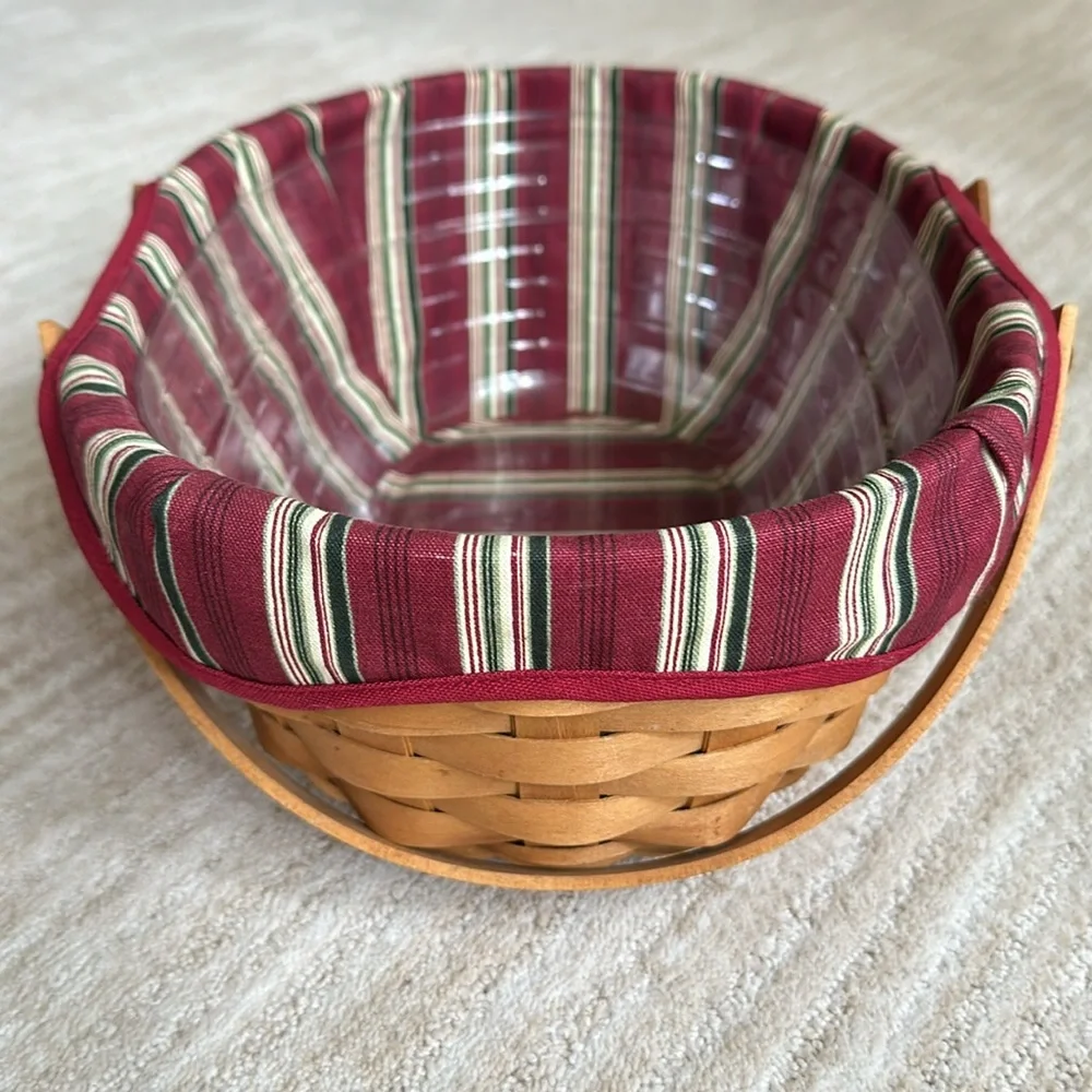 Longaberger Hand Woven Wooden Get-Together Basket, Liner Protector 2004 12 x 9.5